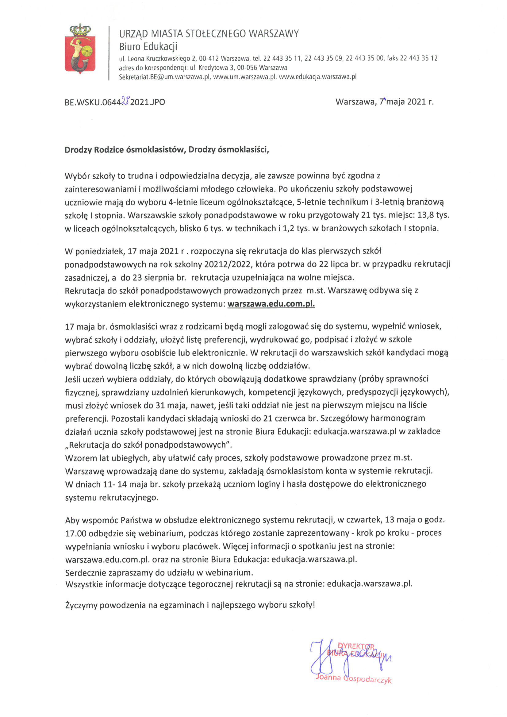 Gdzie Sprawdzić Wyniki Rekrutacji Do Szkół Ponadpodstawowych 2021 List dotyczący rekrutacji do szkół ponadpodstawowych na rok szkolny
